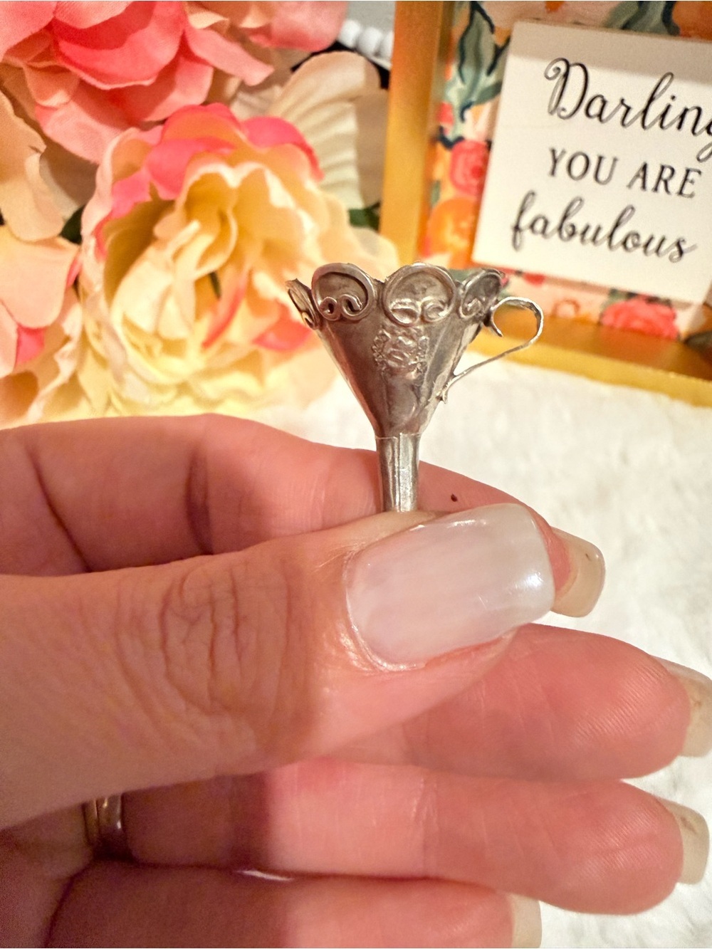 Vintage Sterling Silver Perfume Funnel Floral 925 Mini Antique Vanity Tool - Picture 4 of 10